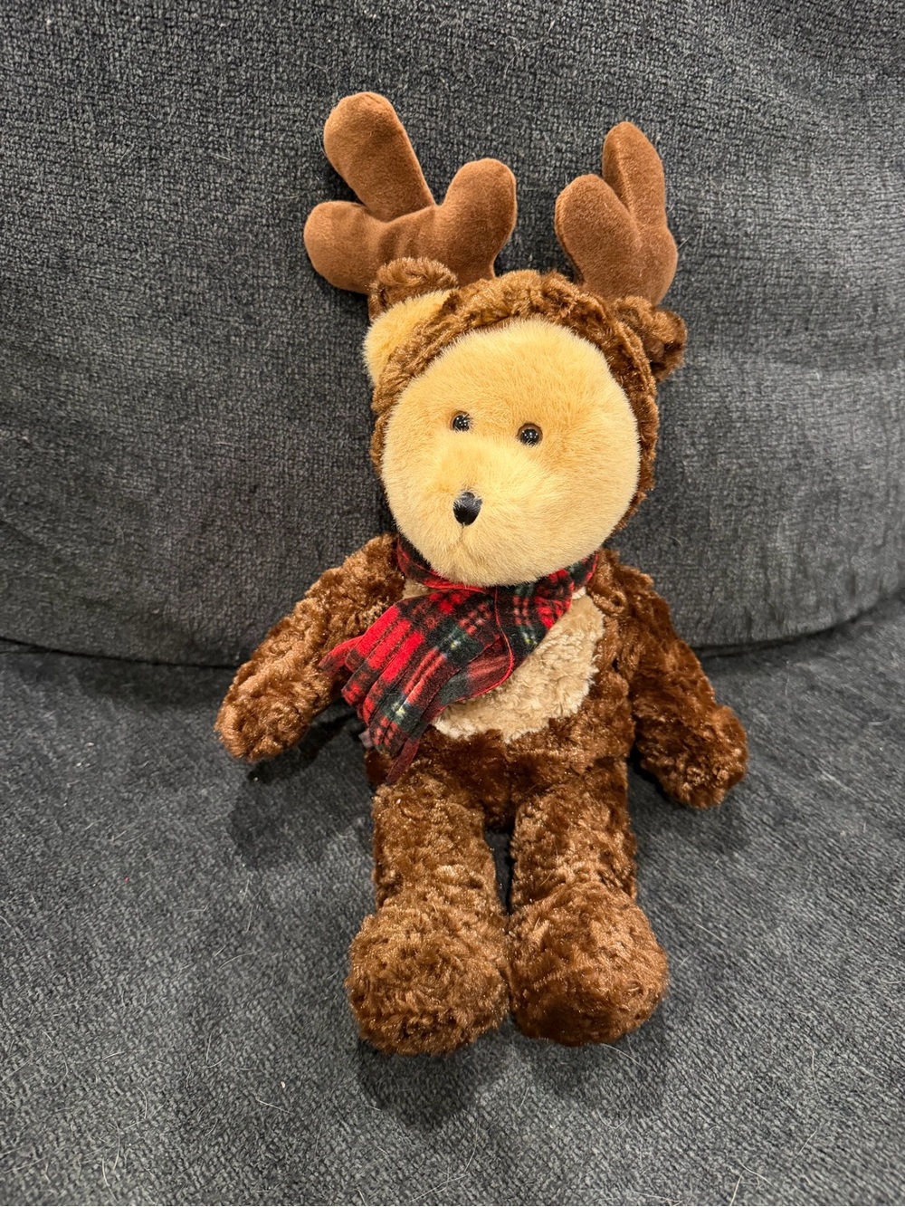 Eddie Bauer plush bear in reindeer outfit